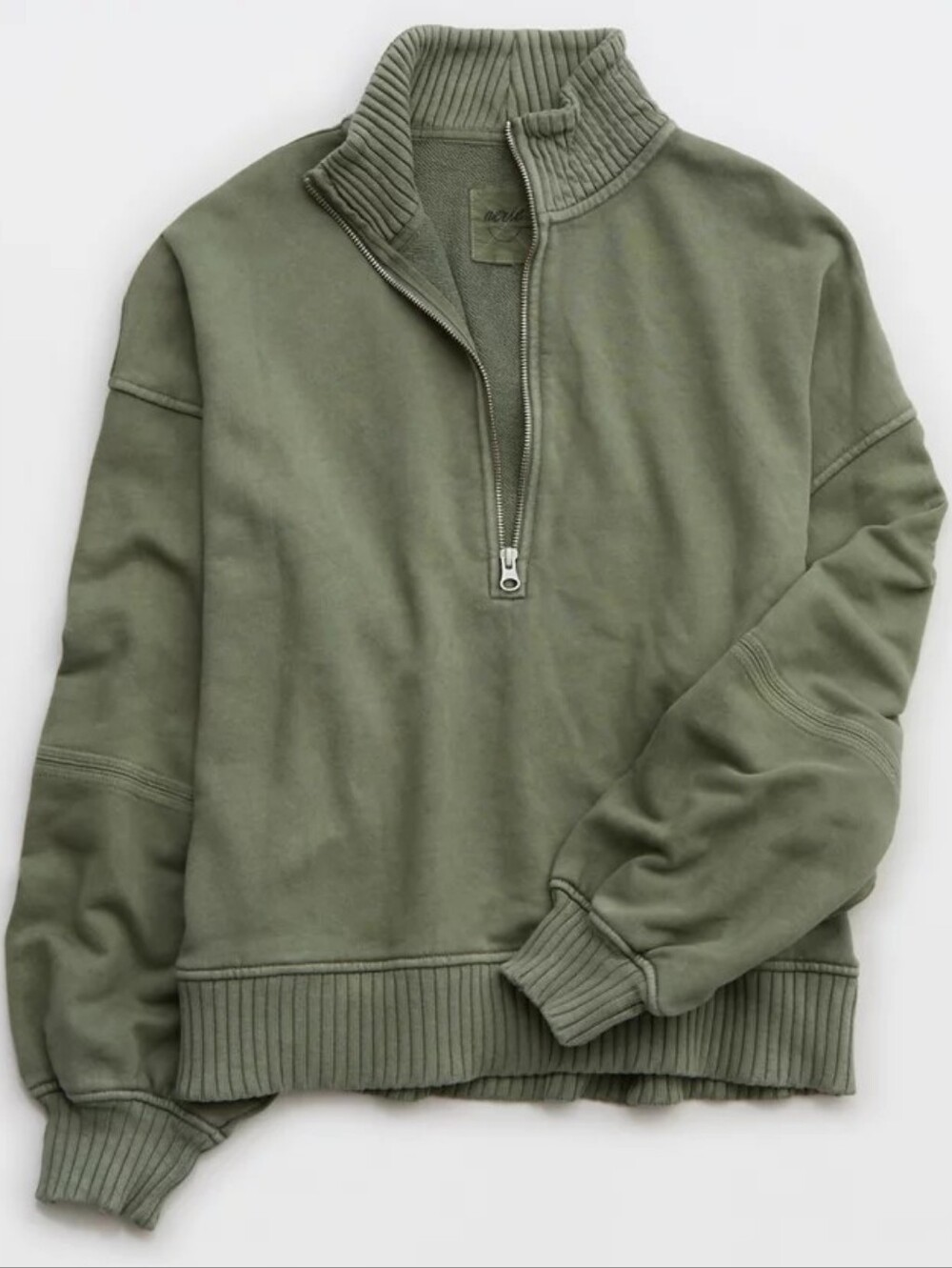 Aerie Sun's Out Quarter Zip Sweatshirt in Olive Green